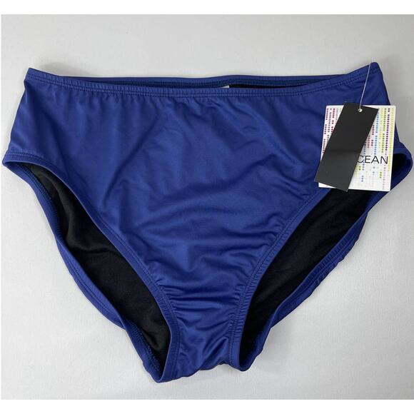 24th & Ocean Solid Smoothing Mid Waist Bikini Swimsuit Bottom Blue NEW Small - Picture 2 of 8